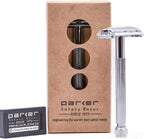 Parker 29L Chrome, Long Handle Butterfly Open Double Edge Safety Razor for Men & Women, 5 Parker Premium Platinum Double Edge Razor Blades Included