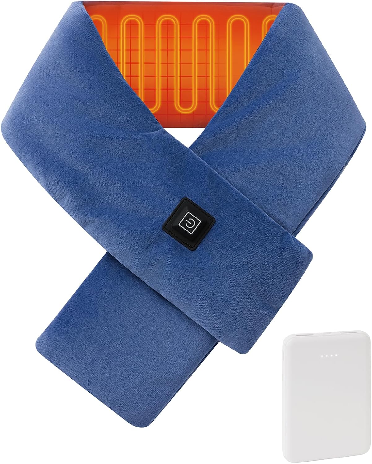 Heated Scarf with Power Bank, Electric Neck Heating Pad for Pain Relief, Portable Cordless Thermal Wrap with 3 Heat Levels, Soft Velvet Electric Neck Warmer for Men & Women Outdoor Winter Use-Blue