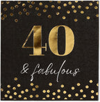 Masterpiece 40 And Fabulous Beverage Napkins / 50 Black 40th Birthday Cocktail Napkins With Shiny Gold Foil Accents / 4 3/4" x 4 3/4" Square Modern Confetti 3 Ply Party Napkin