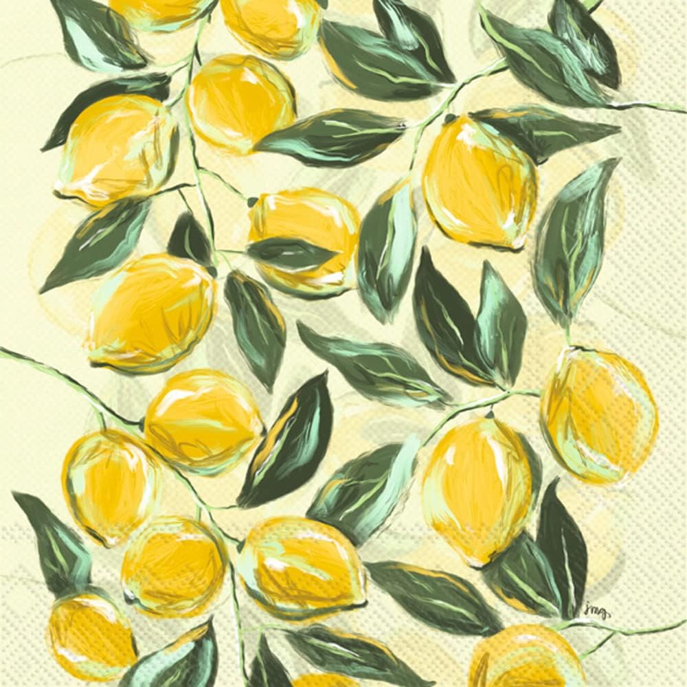 IHR Ideal Home Range 3-Ply Party Paper Napkins Deluxe Disposable Picnic Lunch Napkin| 20-Count, 6.5" x 6.5", Painterly Lemons
