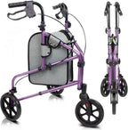 Vive Mobility 3 Wheel Walker - Three Wheeled Rollator for Seniors - Lightweight, Foldable, Narrow, Heavy Duty - for Elderly Men Women - Folding 3-Wheel Tri Scooter with Basket Bag