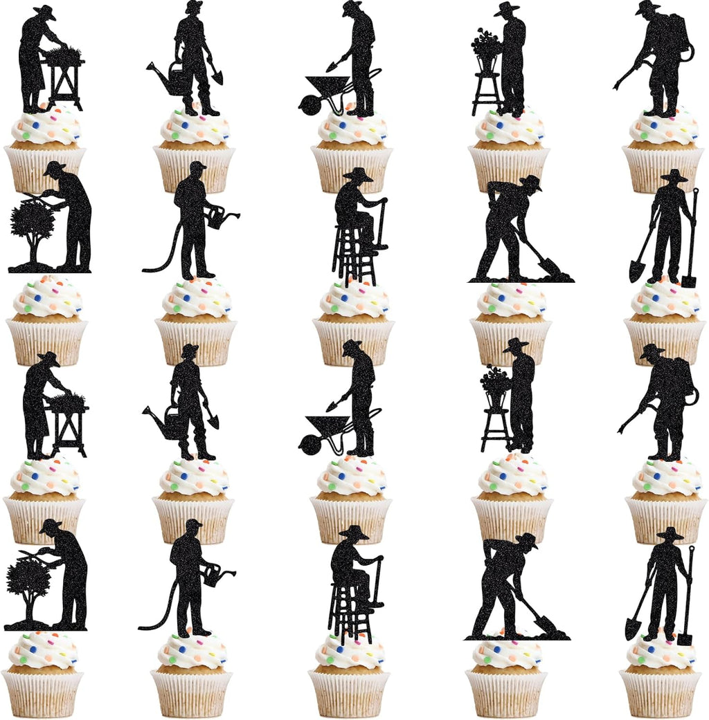Gardener cupcake Toppers,Gardeners Flowers and Plants Cultivate Enthusiasts Birthday Cake Decorations,Garden Theme Cake Picks Baby Shower,Summer Birthday/Men Women Retirement Party Decorations