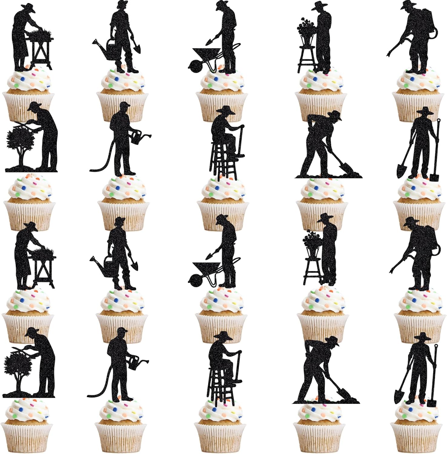 Gardener cupcake Toppers,Gardeners Flowers and Plants Cultivate Enthusiasts Birthday Cake Decorations,Garden Theme Cake Picks Baby Shower,Summer Birthday/Men Women Retirement Party Decorations