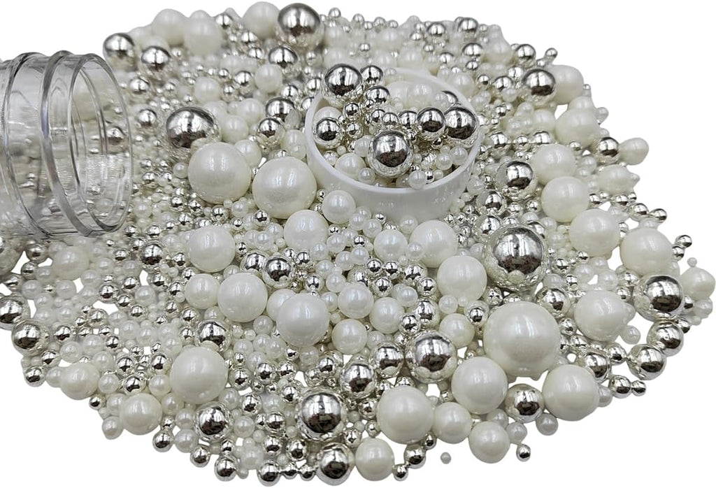 Edible White Silver Sugar Pearls Candy Sprinkles 120G/ 4.23Ounce Baking Cake Sprinkles Cupcake and Cake Topper Cookie Decorations Wedding Party Valentines Halloween Christmas Supplies