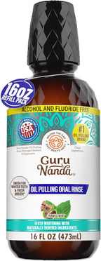 GuruNanda CocoMint Oil Pulling Mouthwash for Complete Oral Hygiene, 7 Essential Oils & Vitamins for Happy Teeth & Gums & Fresh Breath, Alcohol-Free, 16 oz