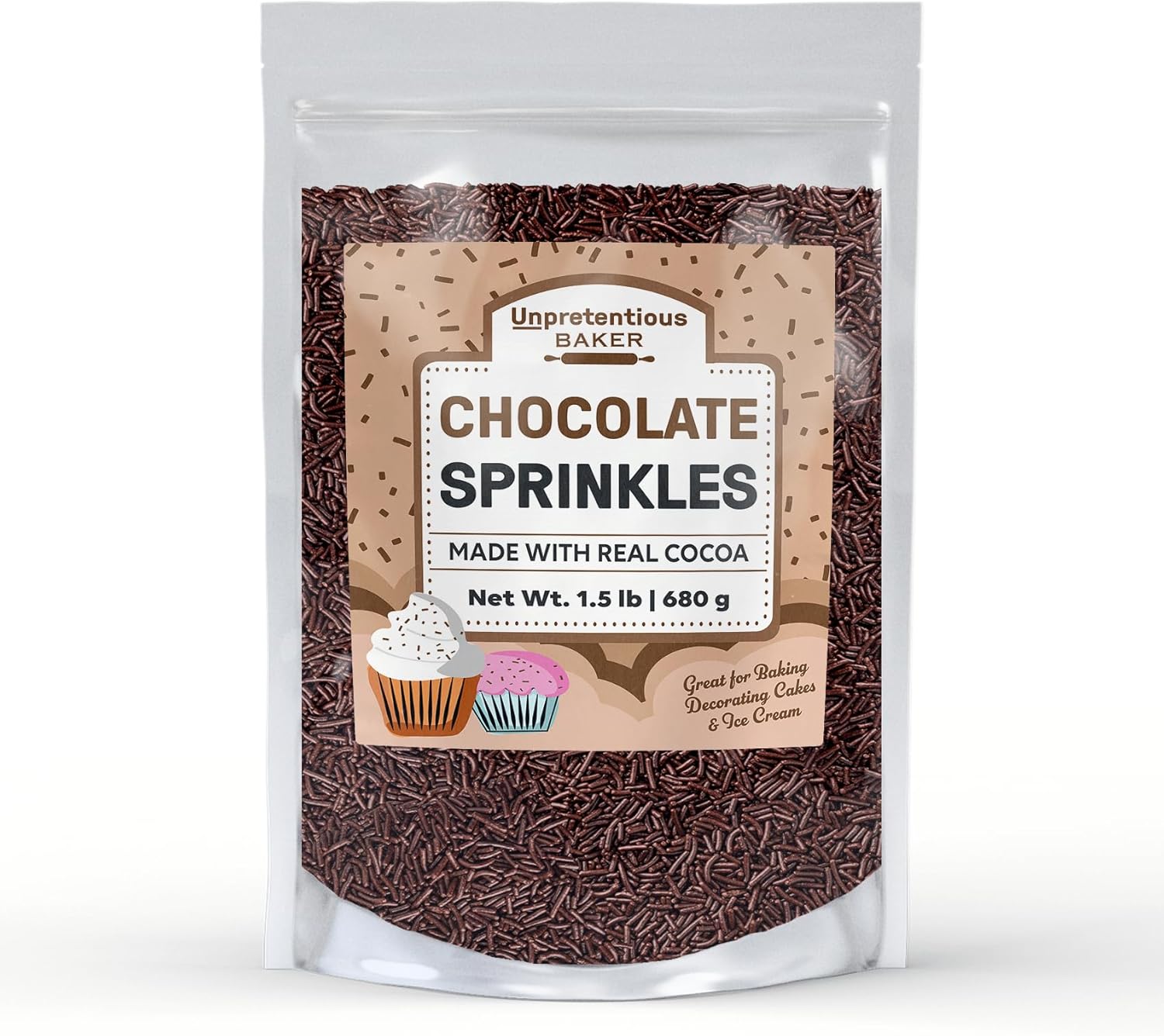 Chocolate Sprinkles, Made with real cocoa, Decorative Dessert Topping (1.5 Lb)