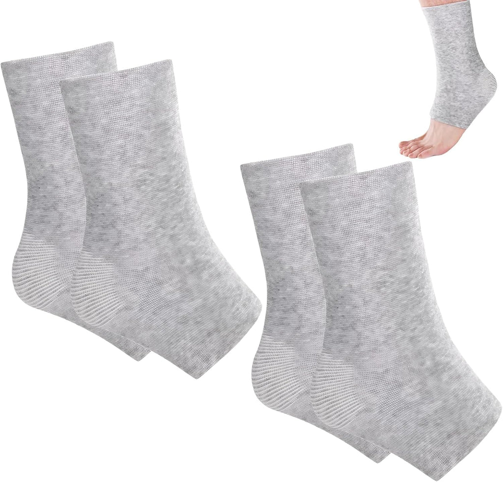 2 Pairs Bamboo Compression Socks, Soft Bamboo Foot Ankle Sleeves, Suitable for Cold Protection Against Swelling of Feet and Sprains (Gray, One Size)