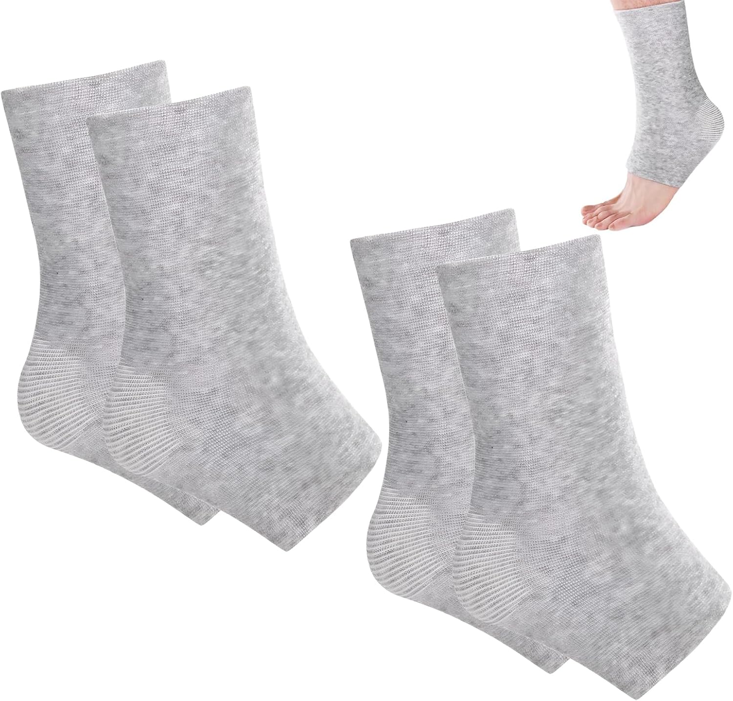 2 Pairs Bamboo Compression Socks, Soft Bamboo Foot Ankle Sleeves, Suitable for Cold Protection Against Swelling of Feet and Sprains (Gray, One Size)