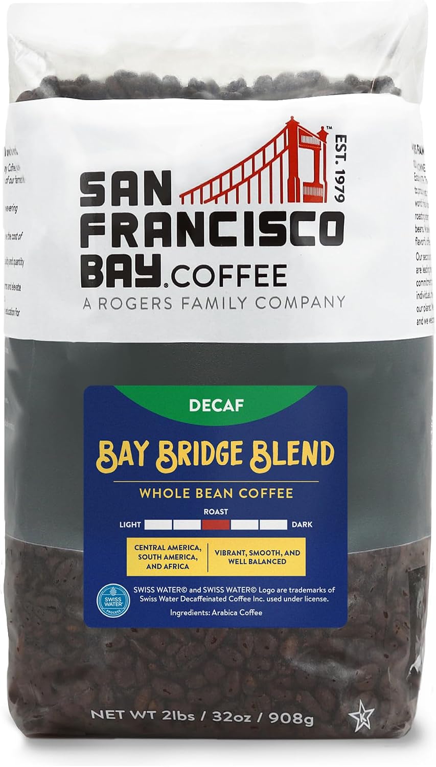 San Francisco Bay Whole Bean Coffee - DECAF Bay Bridge Blend (2lb Bag), Medium Roast, Swiss Water Processed