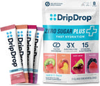 DripDrop Zero Sugar Plus - Sugar Free Hydration Packets - Single Serve Electrolytes Powder Drink Mix - Strawberry Kiwi, Peach, Cherry Limeade, Wild Berry - Non-GMO, Vegan - 8 Sticks