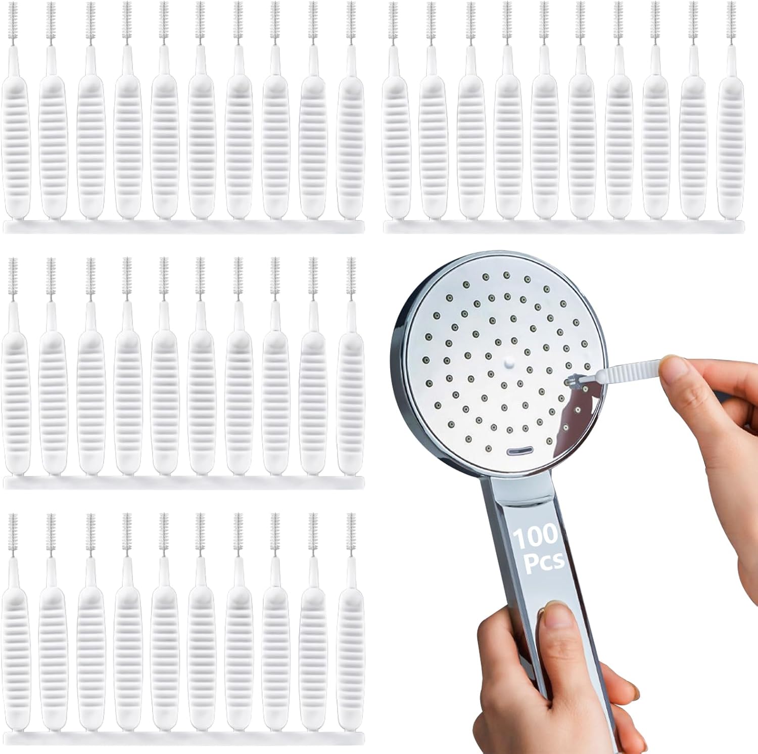 100 Pieces Mini Shower Head Cleaning Brush Multifunctional Gap Hole Anti-Clogging Nylon Pore Gap Cleaning Brush for Window Slot Phone Keyboard Car Vent Straw Bathroom Shower Cleaning Tool (White)