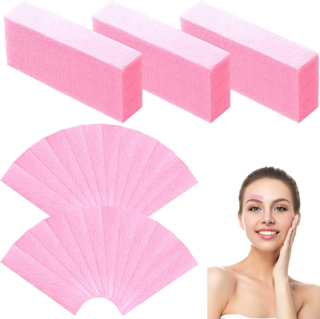 Maitys 400 Pieces Eyebrows Wax Strips Eyebrow Hair Removal Wax Paper Facial Strips for Women Men Lip Body Face(0.39 x 1.97 Inch,Pink)