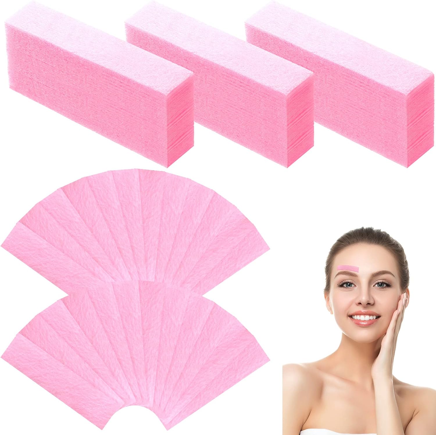 Maitys 400 Pieces Eyebrows Wax Strips Eyebrow Hair Removal Wax Paper Facial Strips for Women Men Lip Body Face(0.39 x 1.97 Inch,Pink)