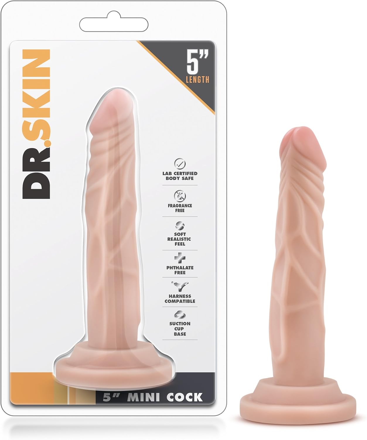 Blush Dr. Skin, Small 5 Inch Lifelike Realistic Dildo, 1 Inch Slim, Strap On Compatible Suction Cup for Hands Free Play - Anal Pegging Dildo, Beginners Sex Toy for Women Men Couples - Beige