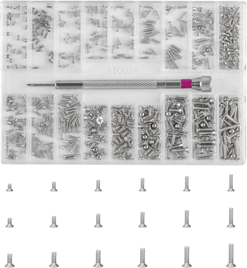 Micro Screw Repair Kit 500pcs - M1.2/M1.4/M2 Self-Tapping Tiny Screws for Eyeglasses, Watches, Electronics & Laptop Repair - Precision Mini Screwdriver Set