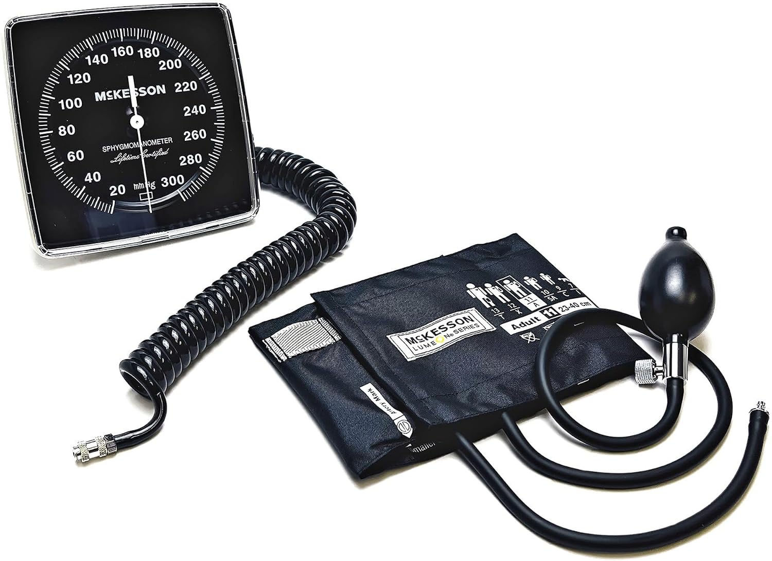 McKesson LUMEON Clock Aneroid Sphygmomanometer, Blood Pressure with Cuff, Wall Mounted, Black, Adult Medium, 1 Count