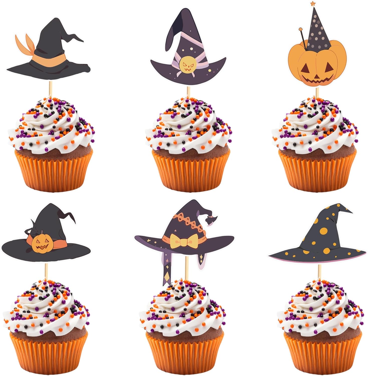 24pcs Witch Hat Cupcake Toppers Halloween Party Decorations Halloween Witch Hat Theme Cake Decorations for Birthday Party Baby Shower Supplies