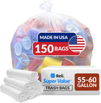 Reli. Easy Grab Trash Bags, 55-60 Gallon (150 Count) (Clear) - Star Seal Super High Density Rolls - Heavy Duty Can Liners, Garbage Bags, Bulk Bags - 50, 55, 60 Gallon Capacity