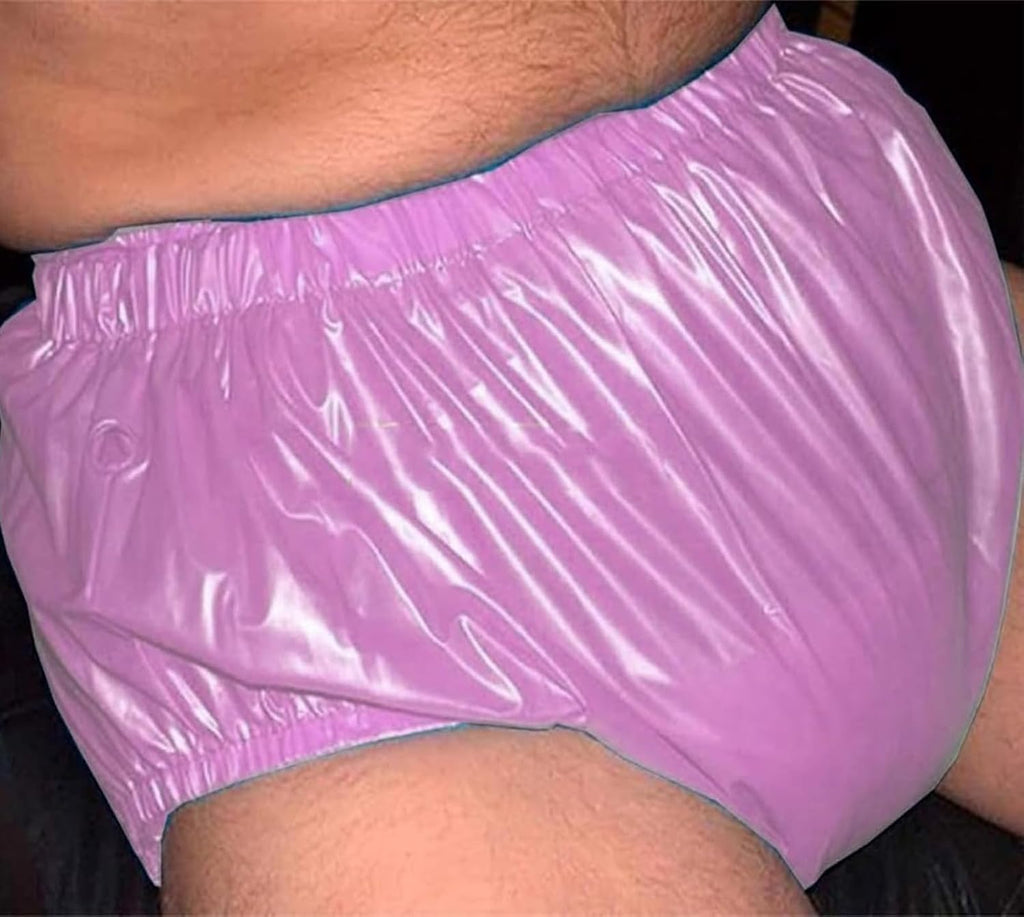 Adult Pull on Plastic Pants Anti-Side Leakage Incontinence Safety Pants Quiet Waterproof Diaper Covers Reusable,Pink,L