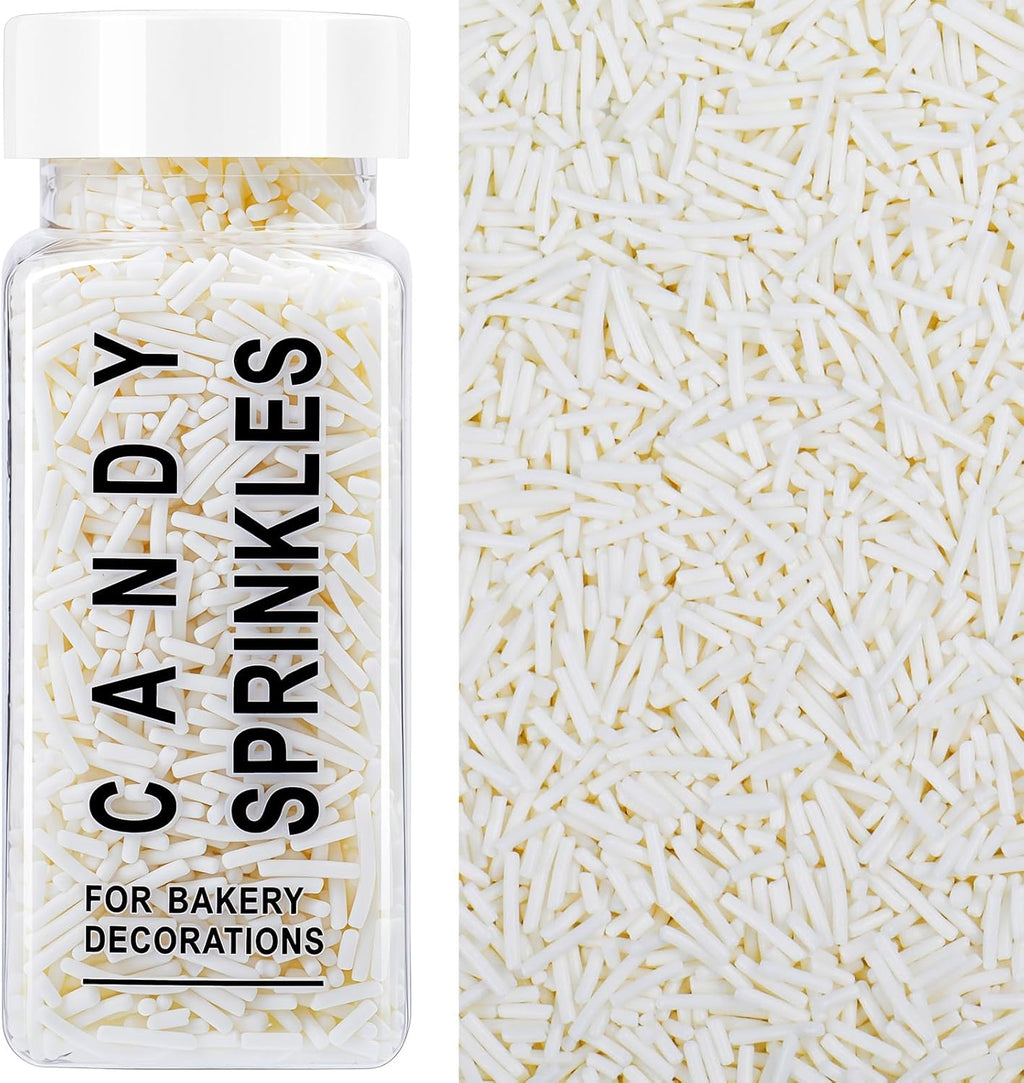 White Sprinkles, Edible White Jimmies Sprinkles for Baking Topping, Cupcakes, Cookies, Ice Cream & Cake Decorating, Wedding Party Valentines Christmas Supplies