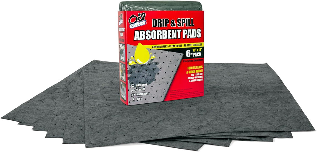 Oil Eater Drip & Spill Universal Pads - Absorbs Liquids | Soaks Oil, Grease, Coolant and Water-Based Fluids - Car, Truck, RV, Motorcycle and Tools - 6 Pack,Grey,15" x 18",AOA-BPL006-GREY