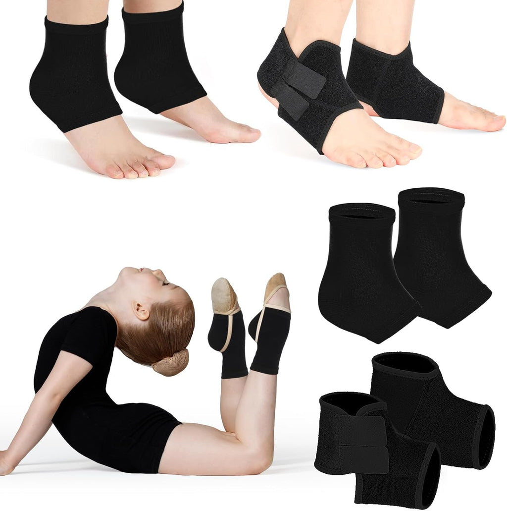 Tarpop 2 Pairs Kids Ankle Brace Set Foot Support Stabilizer Wraps Protector Guard Knitted Ankle Sleeve Sock Support Compression Socks for Injury Prevention(Black,Medium)