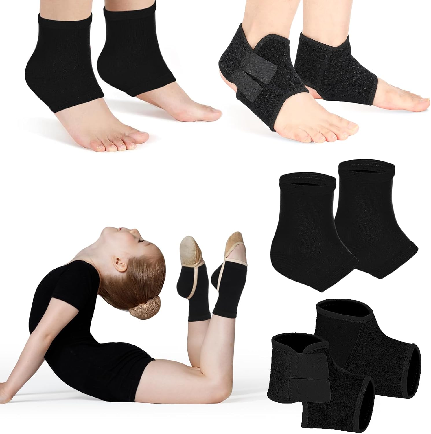Tarpop 2 Pairs Kids Ankle Brace Set Foot Support Stabilizer Wraps Protector Guard Knitted Ankle Sleeve Sock Support Compression Socks for Injury Prevention(Black,Medium)