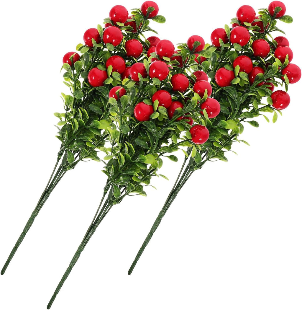 ABOOFAN Artificial Cherry Stems and Red Berries Branches 3 Bunches Faux Cherry Tree Decor for Home Wedding Christmas Party Decoration