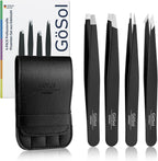 Tweezers Set - 4Pcs Professional Stainless Steel Eyebrows Tweezers for Women Facial Hair, High Precision Tweezers with Slant, Pointed, Flat Tips for Ingrown Hair Removal Women Men
