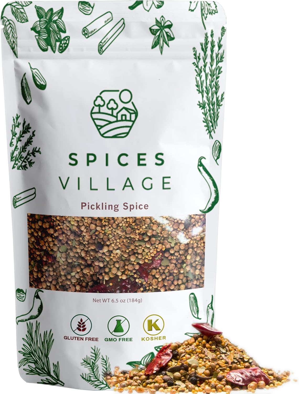 SPICES VILLAGE Pickling Spices for Corned Beef, Pickling Spices Mix for Pickles and Canning, 6.5oz, Pickling Seasoning Blend Kit - Kosher, Gluten Free, Non GMO, Resealable Bulk Bag