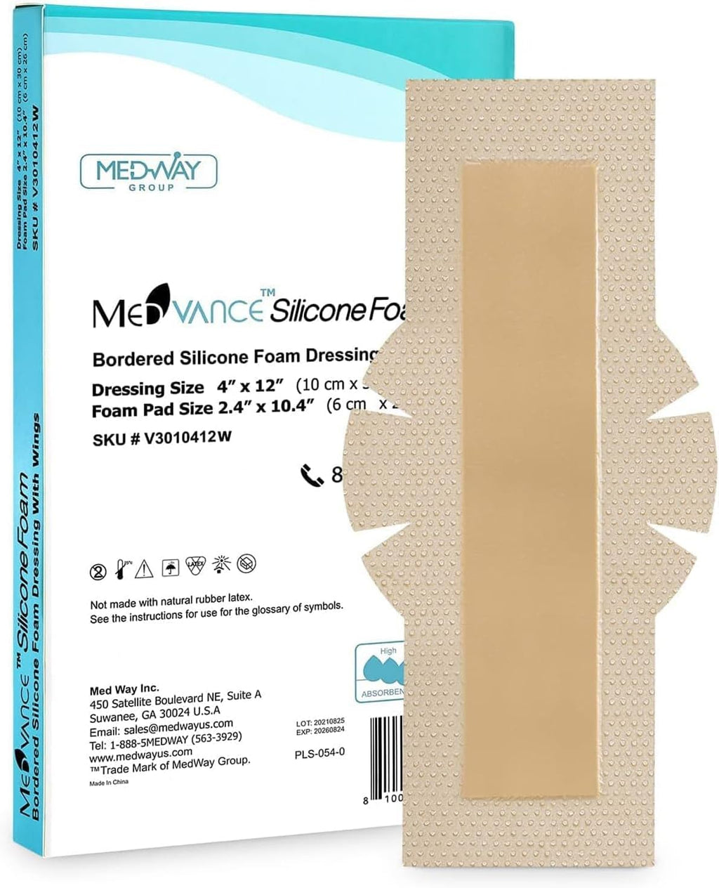 MedVance TM Silicone - Bordered Silicone Adhesive Foam Dressing Size 4" 12" w/Wings (2.4"x10.4" Pad), Box of 5 dressings