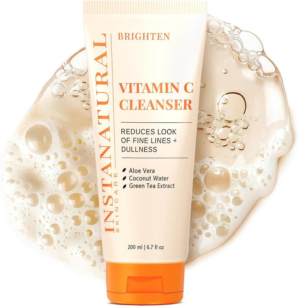 InstaNatural Vitamin C Cleanser | All Natural Face Wash, Brightens Skin, Good for Uneven Texture, USA Made with Coconut Water and Aloe Vera, 6.7 FL Oz