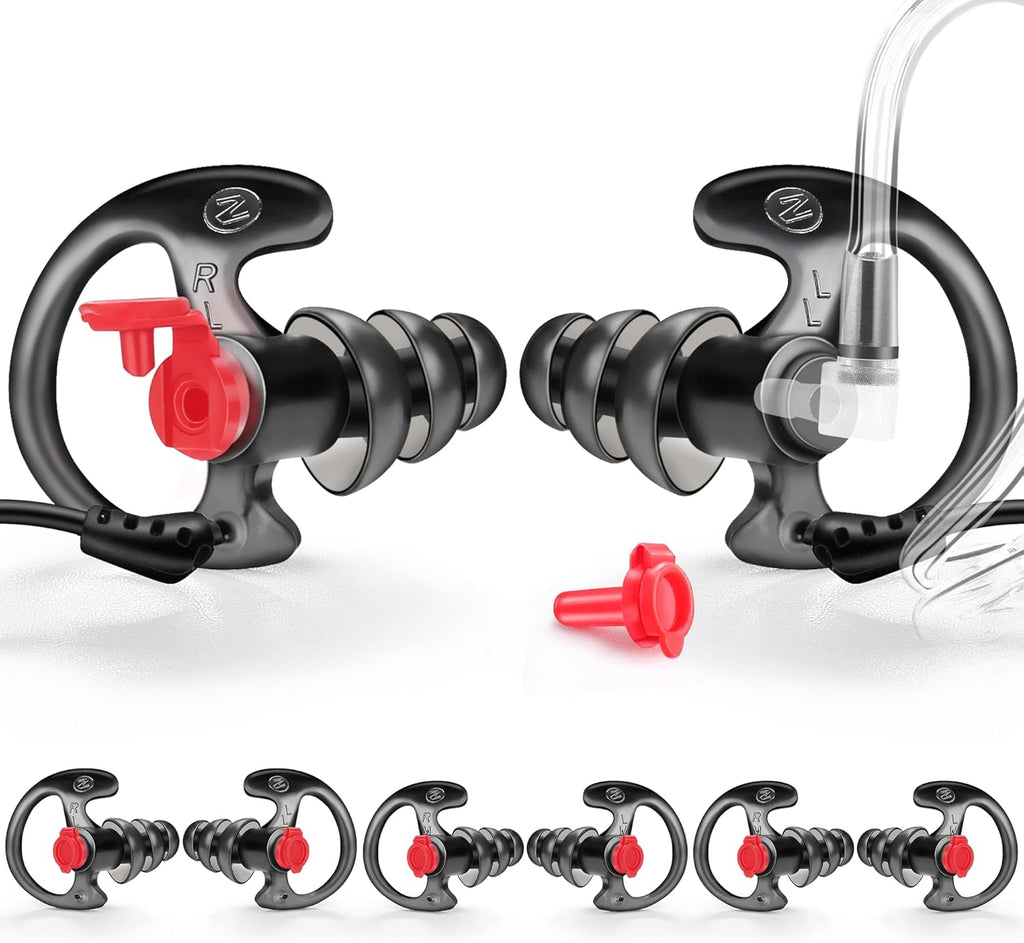 Zeadio Triple Flanged Earpiece, Comfortable Silicone Earmould Earbud Earplug - Black, Medium, Pair of 4