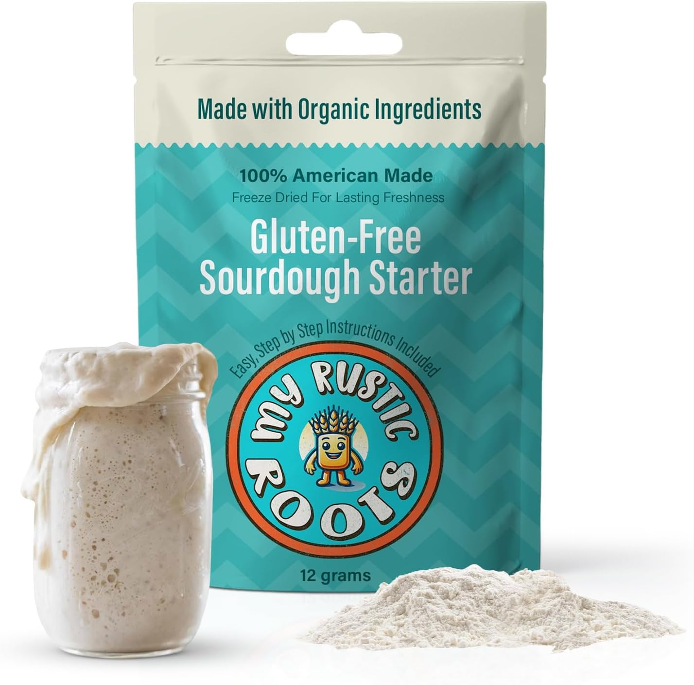 MY RUSTIC ROOTS Gluten Free Sourdough Starter Culture – All Natural & Organic Sourdough Bread Starter - Beginner Friendly - Perfect for Baking Delicious Homemade Artisan Bread, Pizza & More - 12g