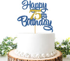 Happy 75th Birthday Cake Topper,Blue Glitter 75th Cake Decorations,75&Fabulous/I'm 75/Seventy-Five Years Old Birthday Cake Topper,Anniversary Party/Birthday Party Decoration Supplies