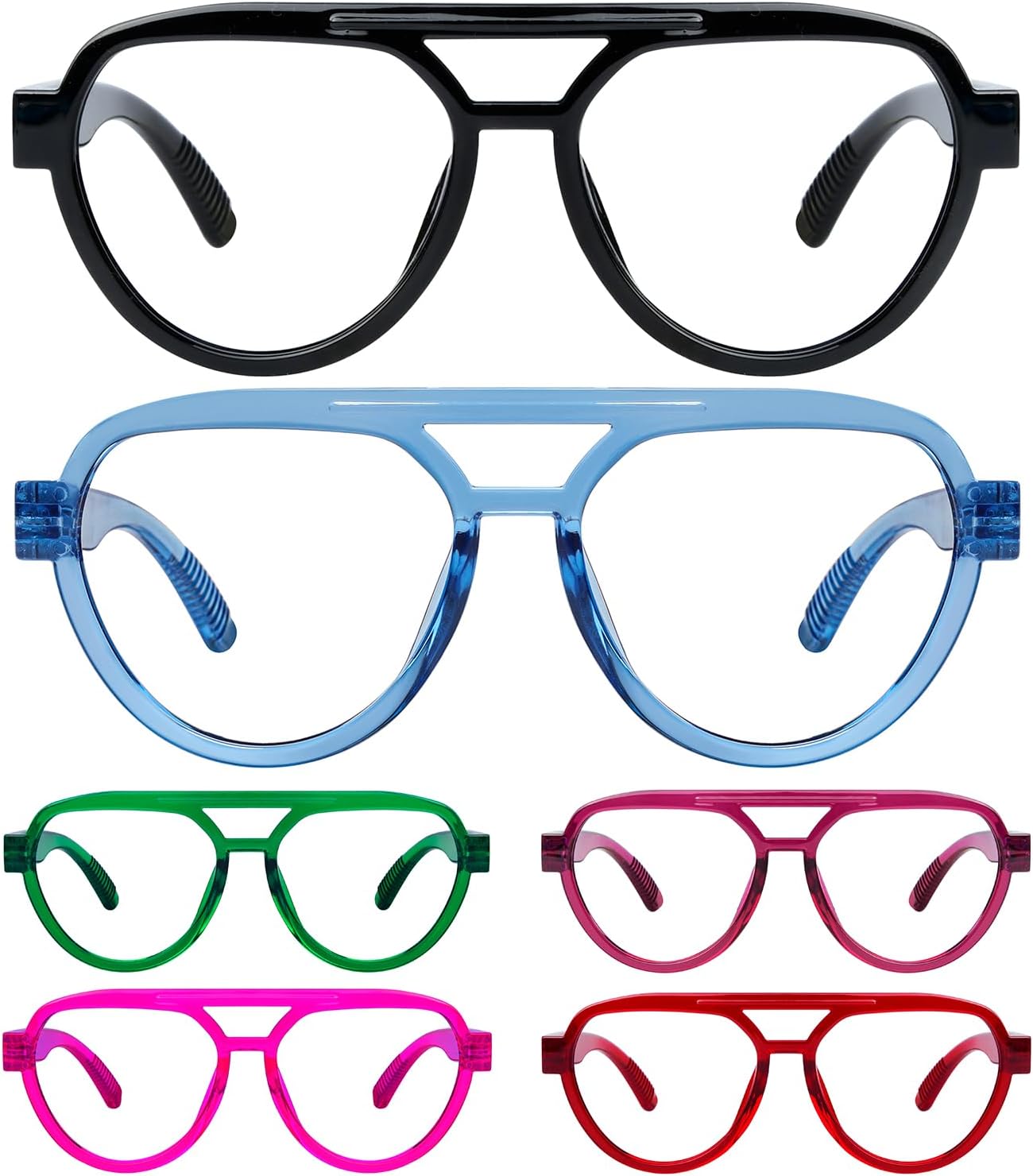 Eyekepper 6-Pack Oversized Blue Light Reading Glasses for Women – Pilot Style Computer Readers with Screwless Spring Hinges