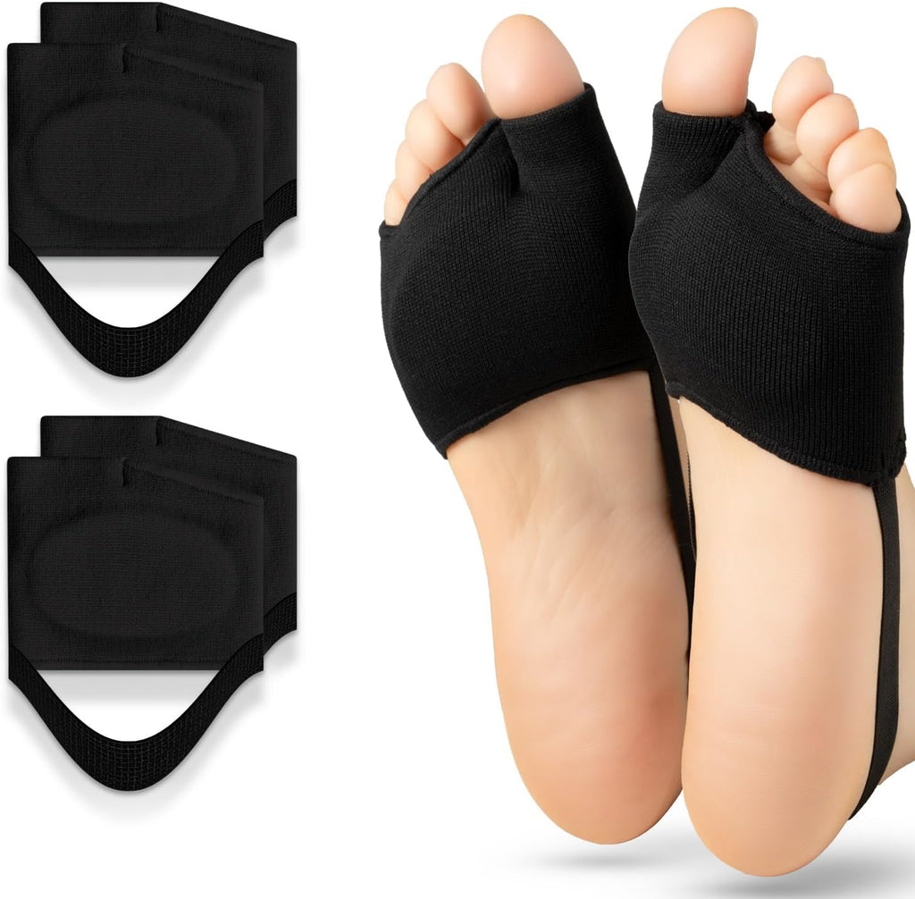 Metatarsal Pads for Women & Men 2 Pairs with Gel Inserts,Ball of Foot Pain Relief for Metatarsalgia,Sesamoiditis & Morton's Neuroma (Black Medium)