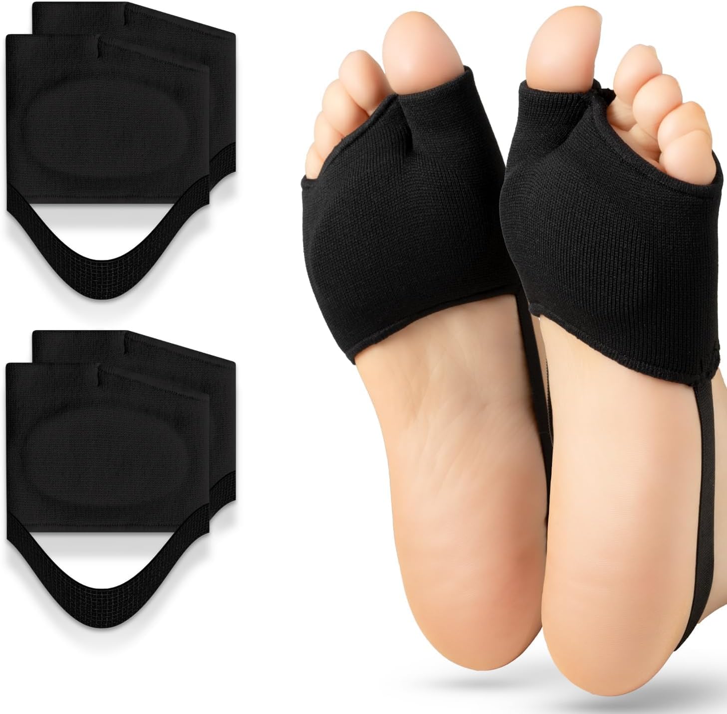 Metatarsal Pads for Women & Men 2 Pairs with Gel Inserts,Ball of Foot Pain Relief for Metatarsalgia,Sesamoiditis & Morton's Neuroma (Black Medium)