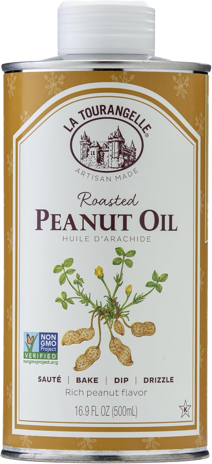 La Tourangelle, Roasted Peanut Oil, Slow Roasted Expeller-Pressed for Rich Flavor, Perfect for Cooking & Baking, Med-High Heat, Unrefined, Small Batch Production in USA, 16.9 Fl Oz