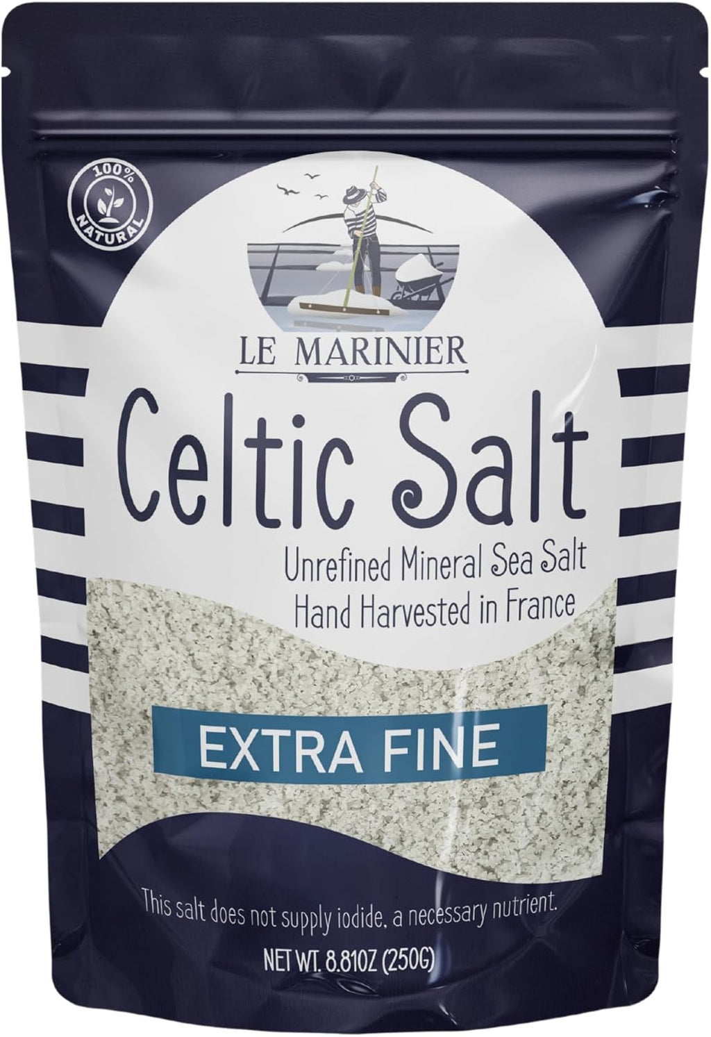 Le Marinier French Sea Salt Extra Fine, 8.81oz – 0.6lb. Celtic Salt Organic- 100% Natural, Mineral Rich, Unrefined, Hand Harvested (0.6lb Extra Fine)