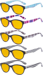 Eyekepper 5 Pack Computer Reading Glasses Cat Eye Blue Light Blocking Readers Amber Tinted +2.50