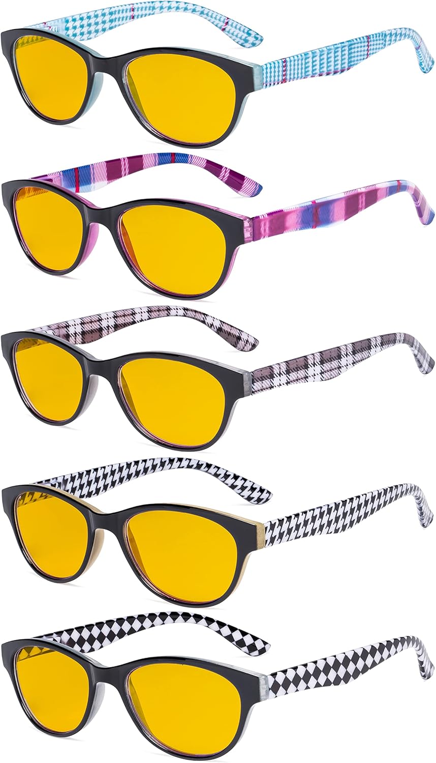 Eyekepper 5 Pack Computer Reading Glasses Cat Eye Blue Light Blocking Readers Amber Tinted +2.75