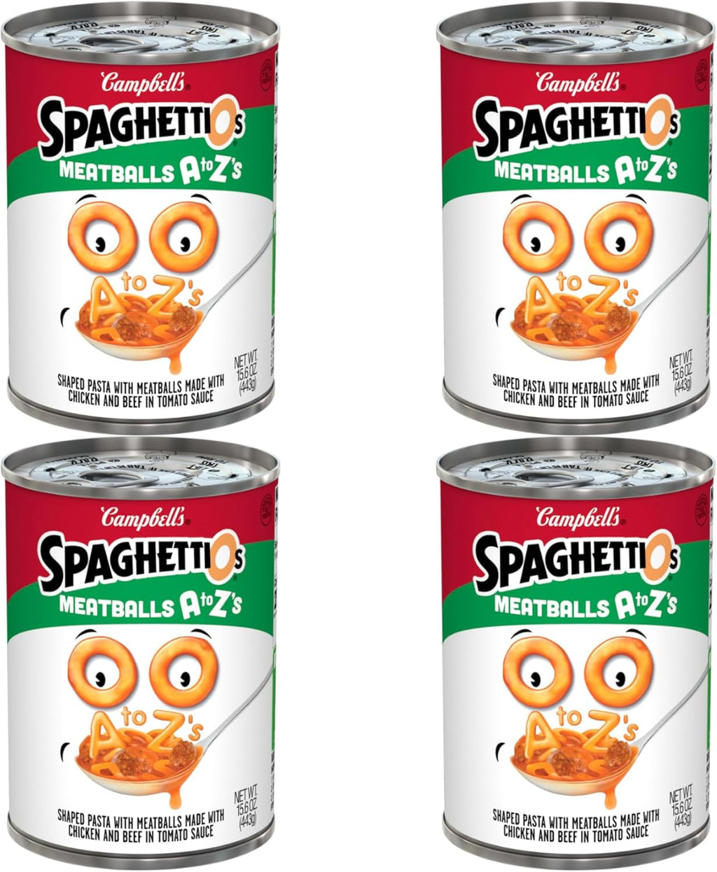 SpaghettiOs A to Z's Canned Pasta with Meatballs, 15.6 oz Can (Pack of 4)
