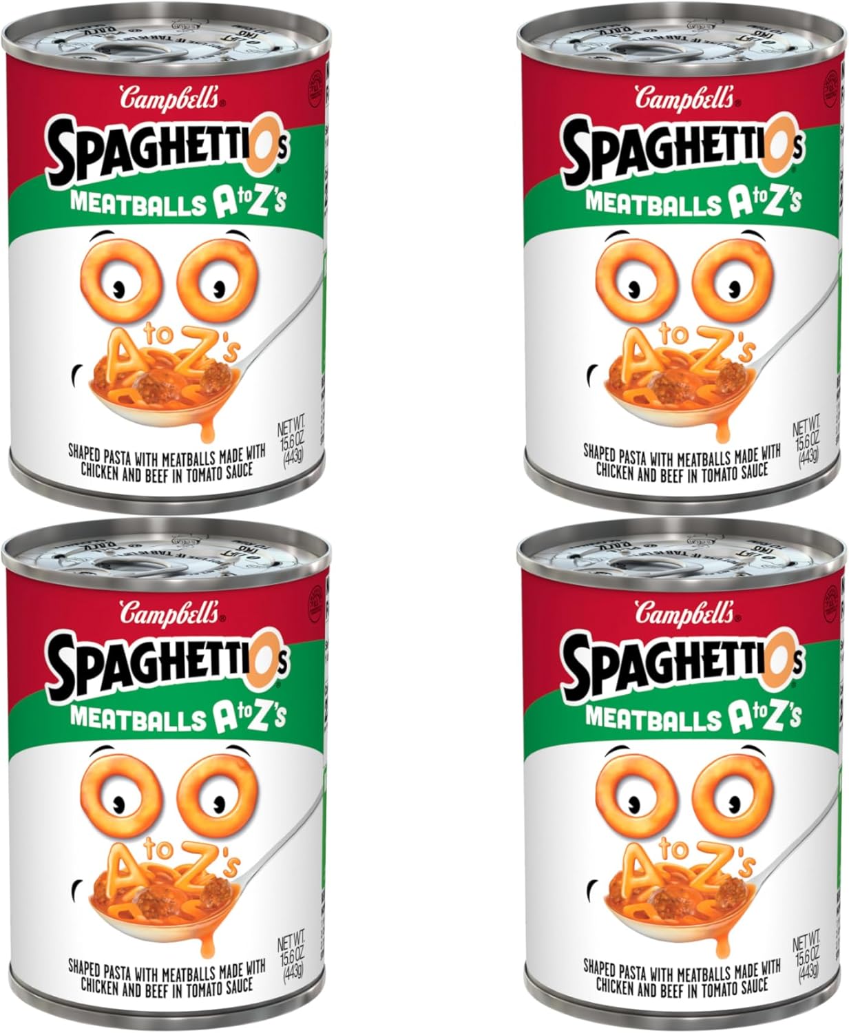 SpaghettiOs A to Z's Canned Pasta with Meatballs, 15.6 oz Can (Pack of 4)