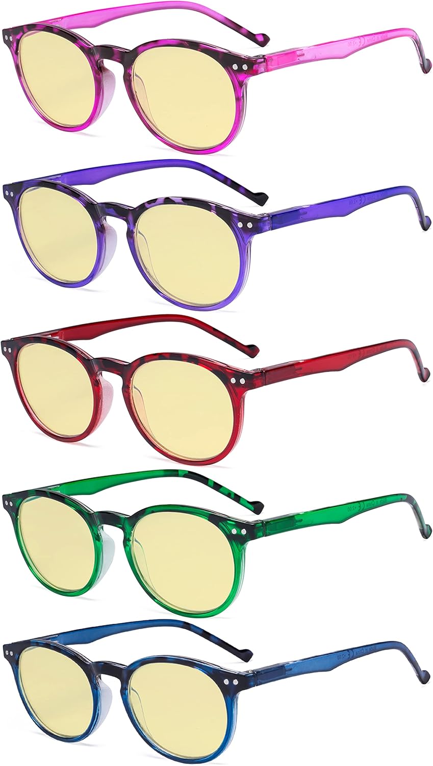 Eyekepper 5 Pack Fashionable Blue Light Filter Glasses Women - Anti Digital Glare Oval Round Computer Reading Glasses Yellow Tinted +1.00