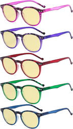 Eyekepper 5 Pack Fashionable Blue Light Filter Glasses Women - Anti Digital Glare Oval Round Computer Reading Glasses Yellow Tinted +1.50
