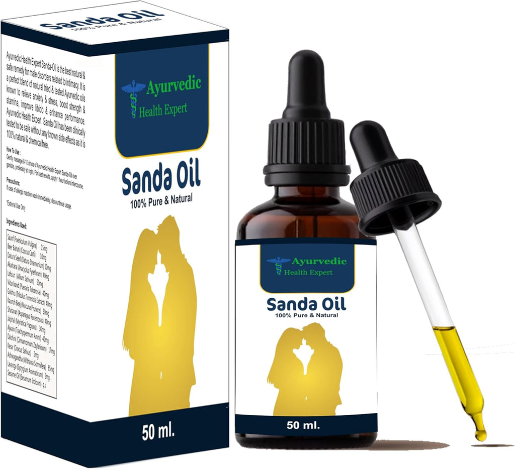Sanda Oil 50ml | 100% Pure & Natural Ayurvedic Massage Oil for Men | Enhances Strength, Stamina & Vitality | Herbal Formula Oils 50 Ml Pack of 1 1.6oz