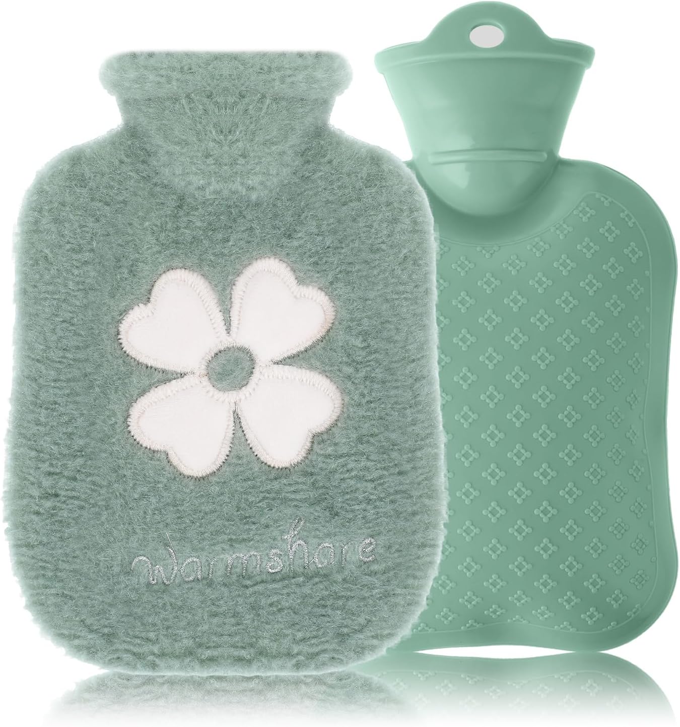 500ml Hot Water Bottle, 2-in-1 Small Hot Water Bottle with Cover Warm Water Bag with Soft Premium Faux Fur Cover Water Bag for Cold & Hot Compress Mini Hot-Water Bag for Women Men (Green)