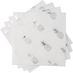 80 Pack of White Paper Cocktail Napkins with Silver Foil Pineapple Pattern,Party Supplies(5 x 5 in，3-ply) (Silver Pineapple)