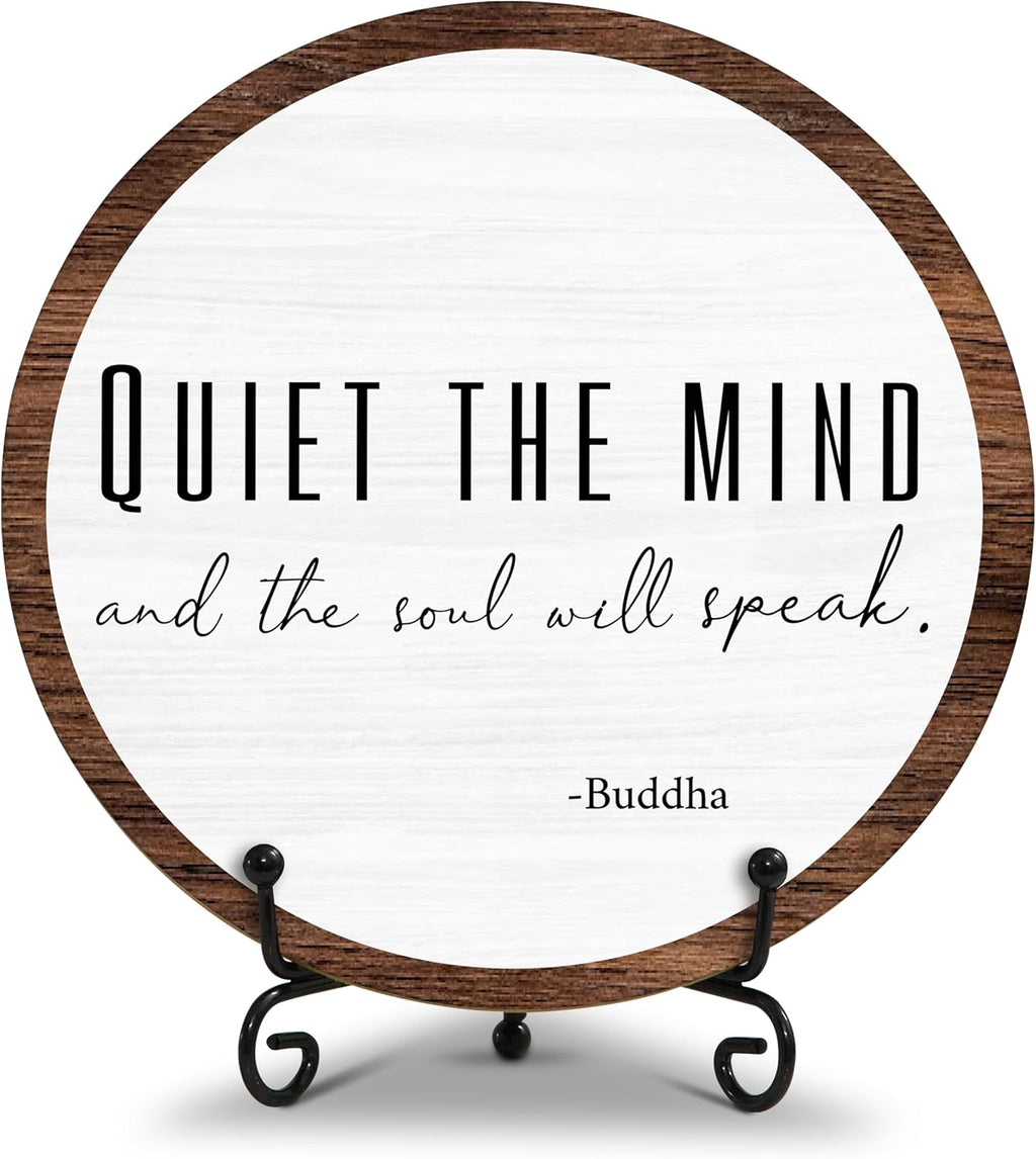 Spiritual Home Decor, Quiet The Mind And The Soul Will Speak Wood Decor Sign, Yoga Room Meditation Room Decor For Table Shelf, Inspirational Gifts For Woman Man Family Friend -a16